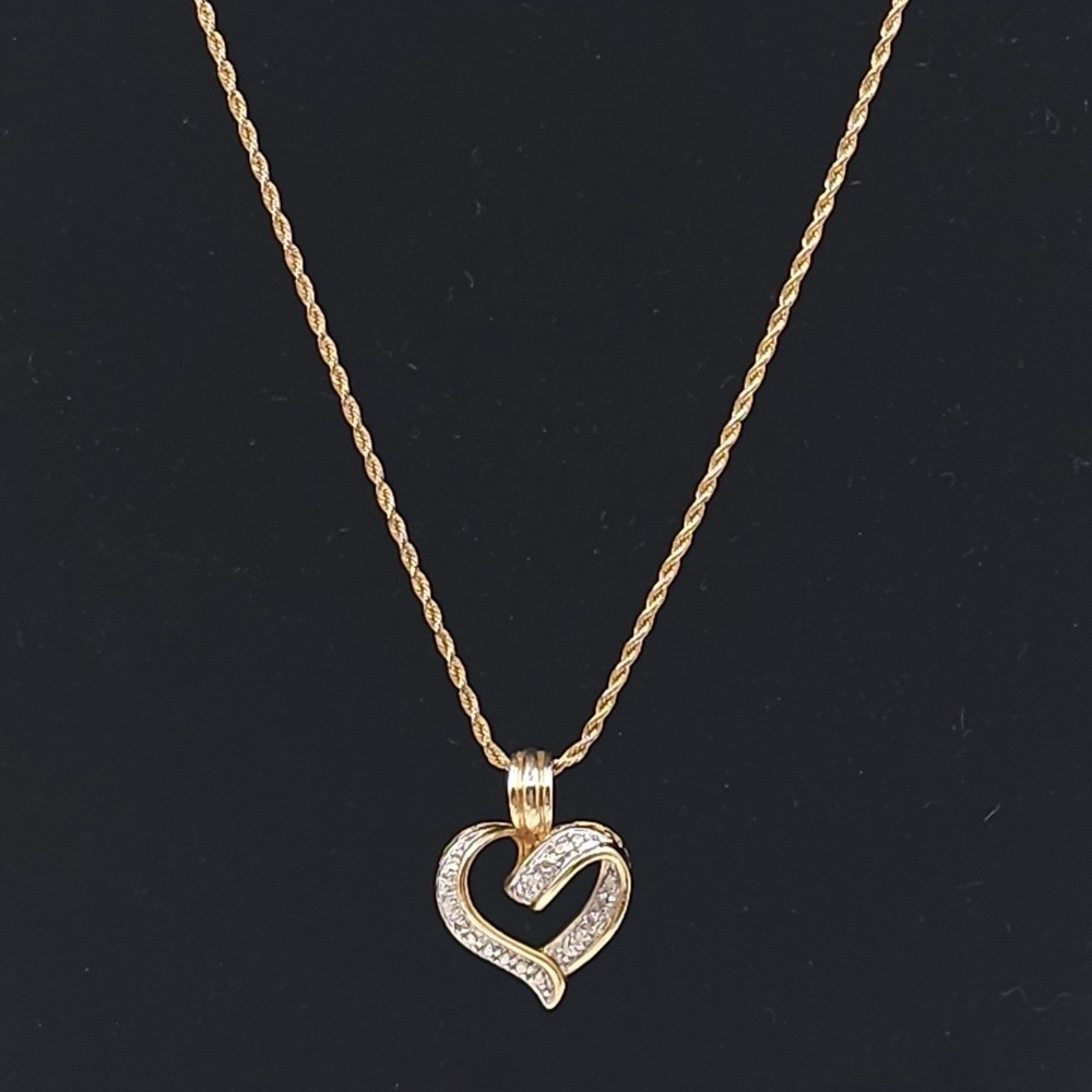 RL Gold Tone Romantic Heart Pendant Necklace 925 Sterling Silver 1/20 10K‎ GP CZ